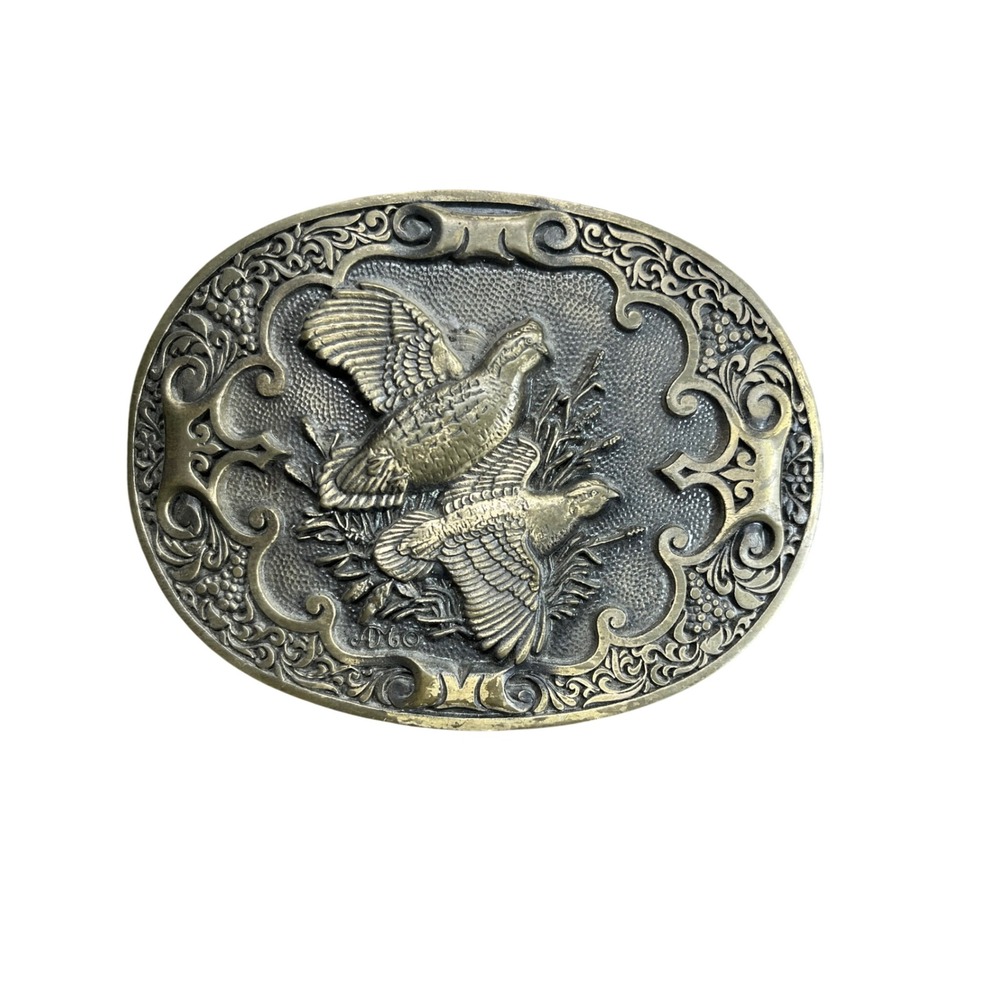 Vintage Award Design Medals ADM Solid Brass Quail Bird Wildlife Belt Buckle